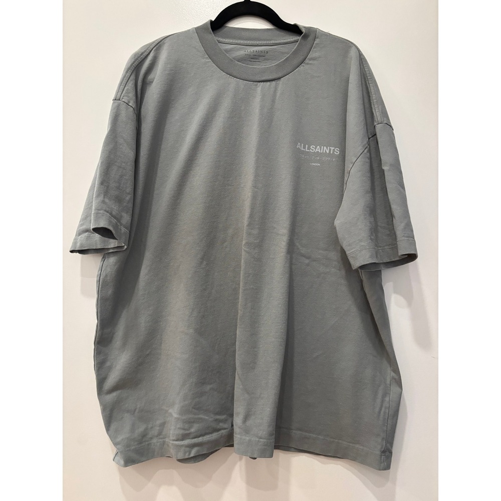 AllSaints Tokyo Underground Oversized Graphic T-Shirt Grey Mens XL